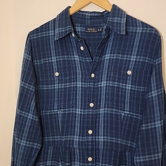 Polo Ralph Laurent Blue Plaid Maxi Shirt Dress size XL - Picture 2 of 8